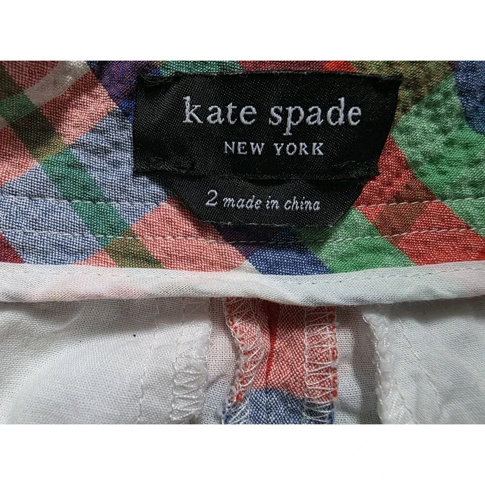 Kate Spade Coastal Plaid Seersucker Shorts Women Size 2 Beach Golf Resort Luxury
